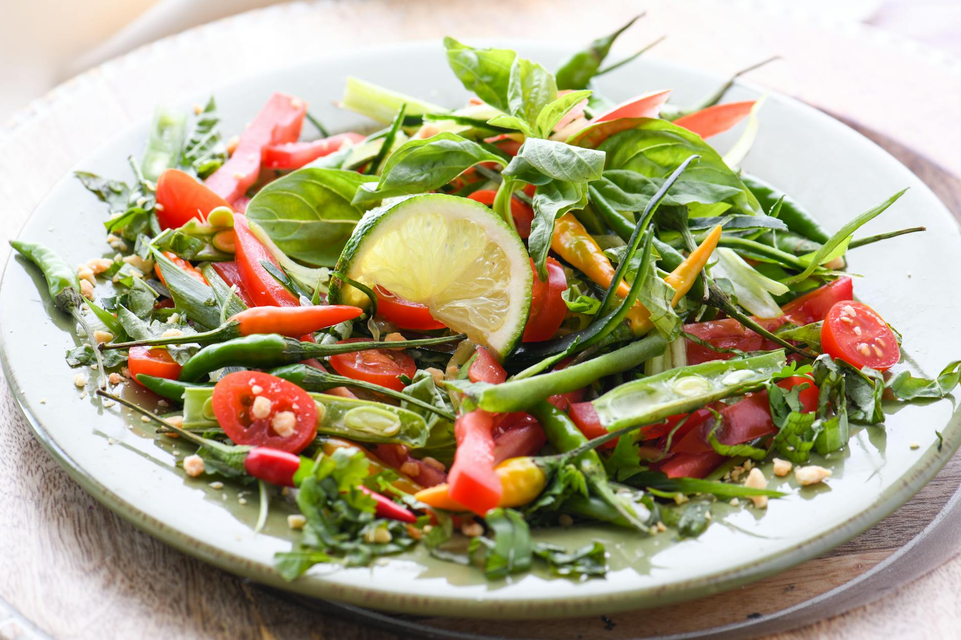 healthy vegetable salad on white ceramic plate